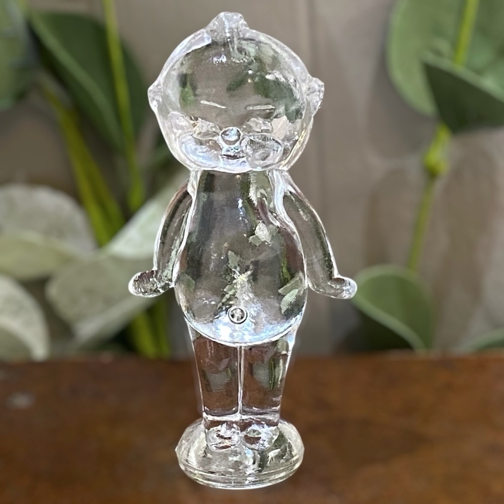 Vintage R Wetzel Kewpie Miniature 3” Clear Glass Doll Figurine Marked RW